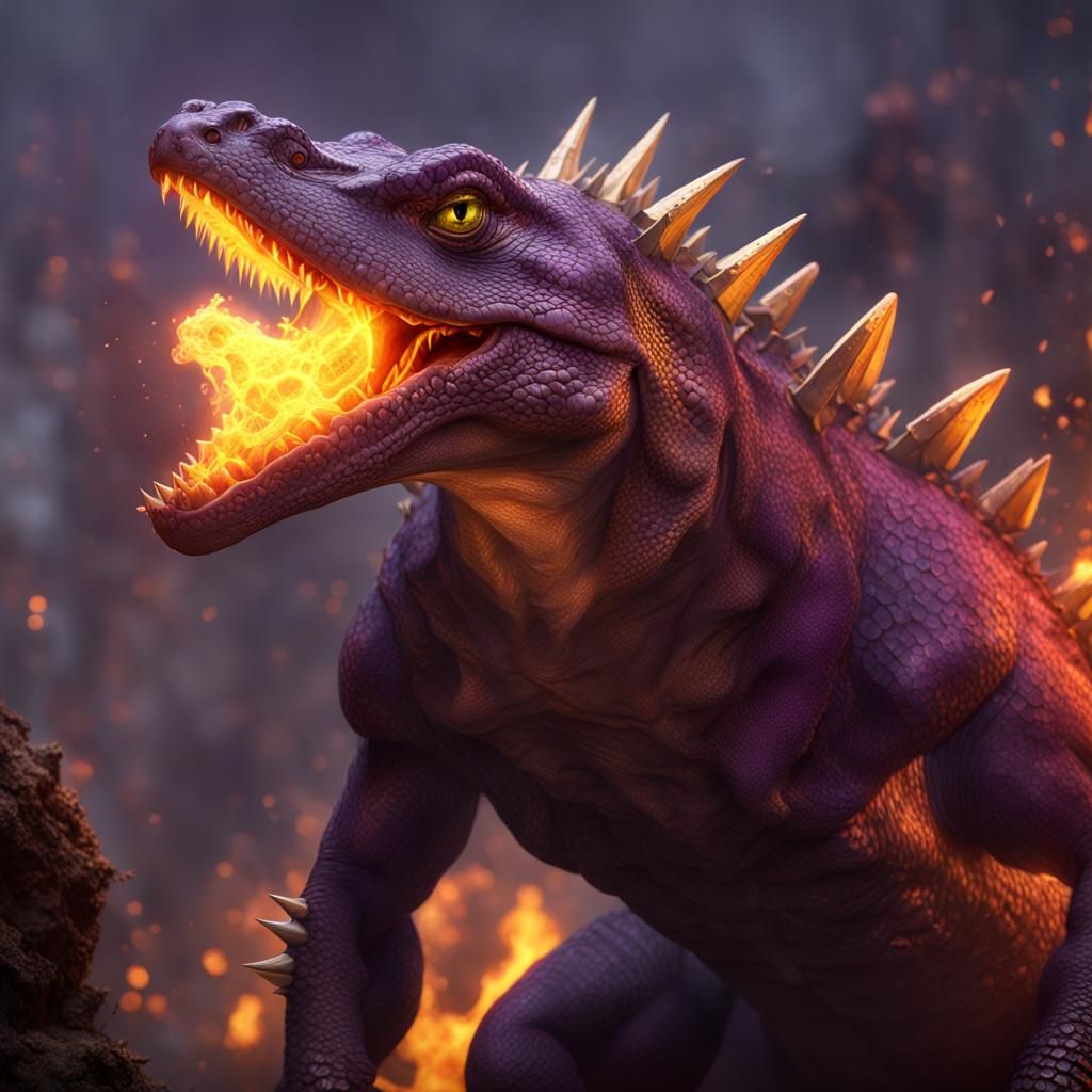 giant lizard with spikes and fire breath