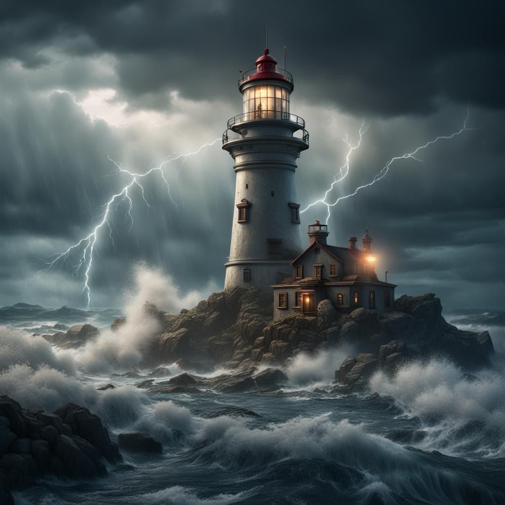 lighthouse in storm - AI Generated Artwork - NightCafe Creator