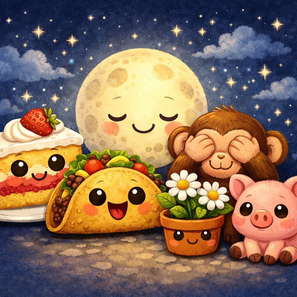 Mysterious Emoji Collage of Chocolate, Swirl, Moon, Monkey, ...