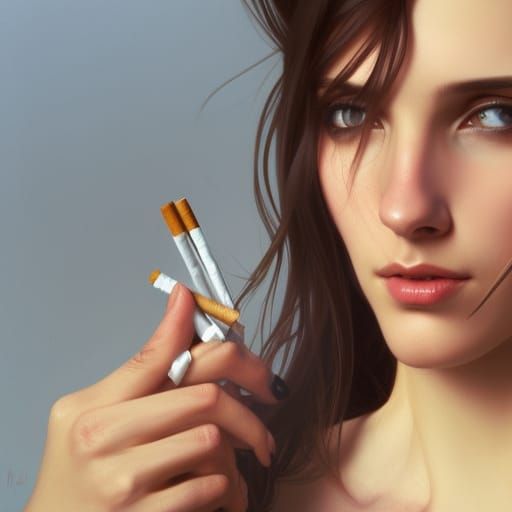 brunette with collarbones and thin frame smoking a cigarette...