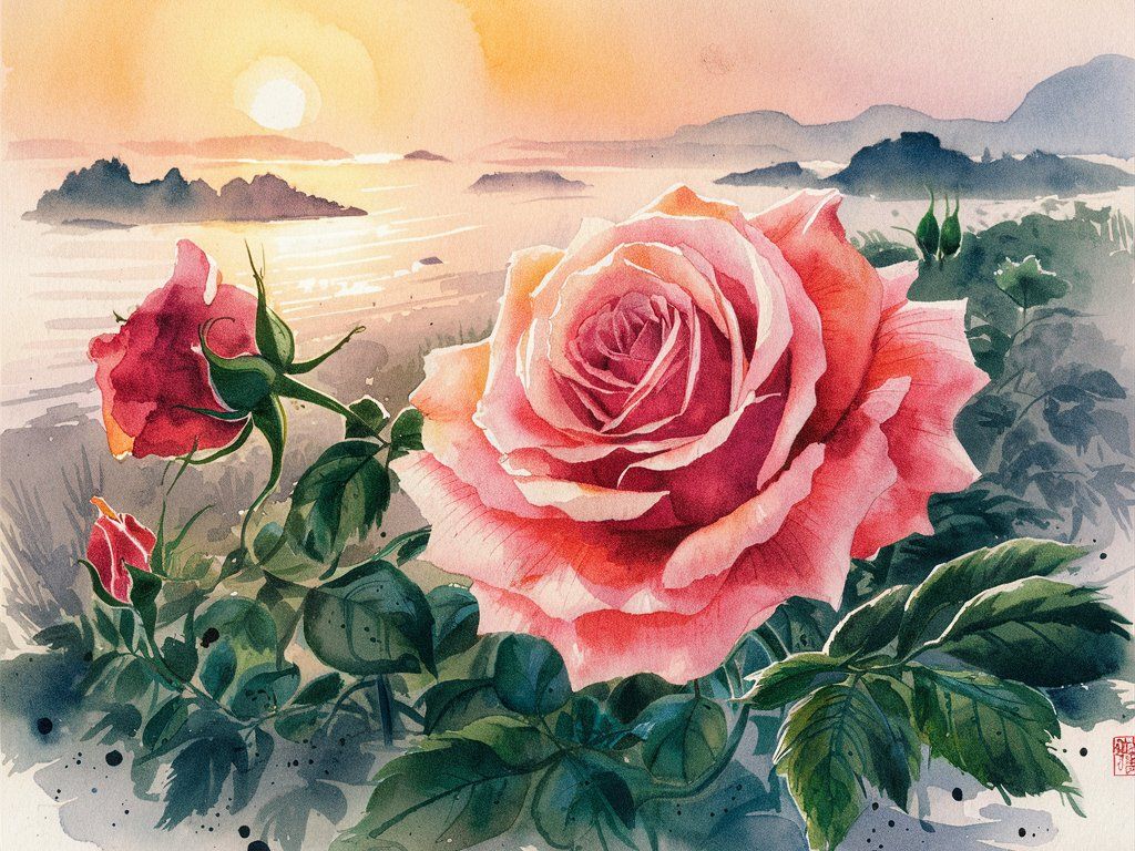 Watercolor painting of a Rose.