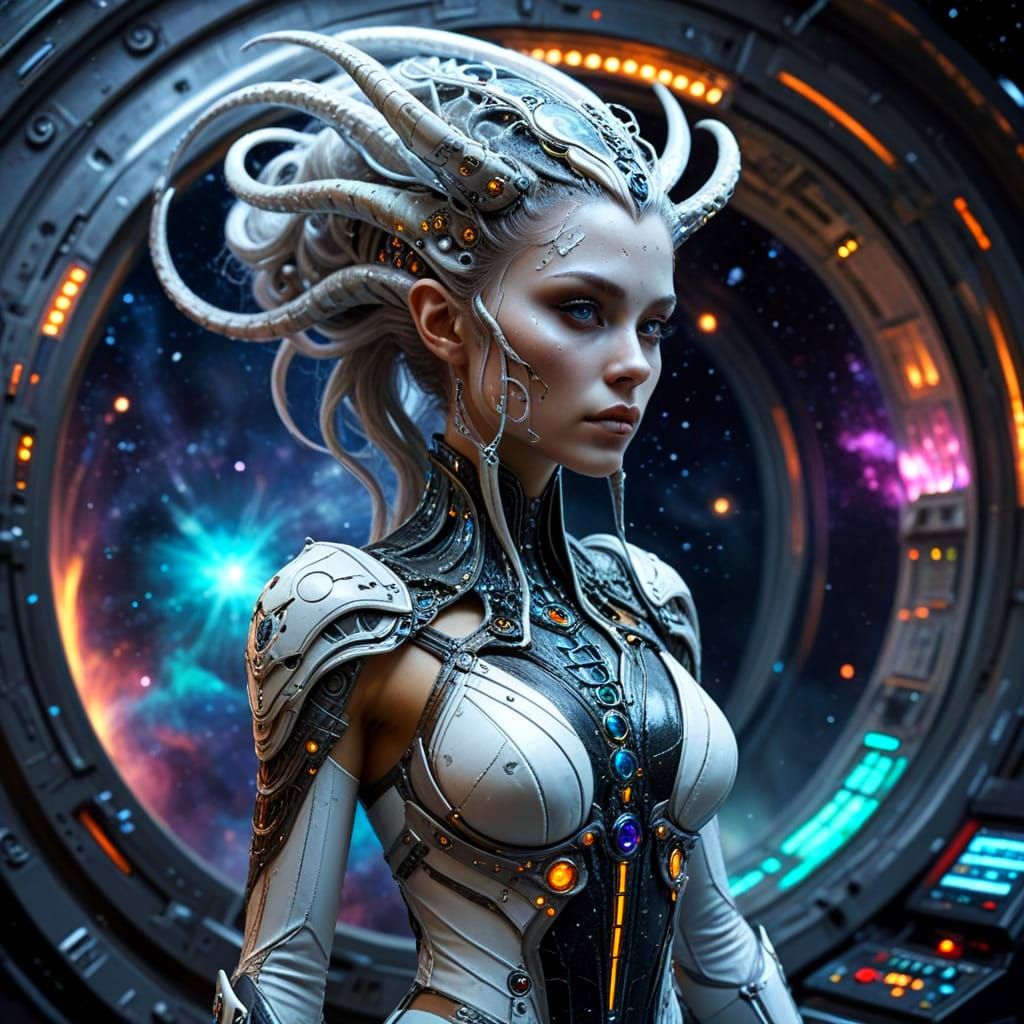 A mysterious and beautiful female alien   by @h7sus2