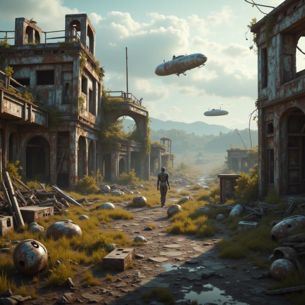 Civil Decay wasteland rusted structures haunting unknown places escape vessel velocity streaming towards a place of life <lora:Civil Decay:1...