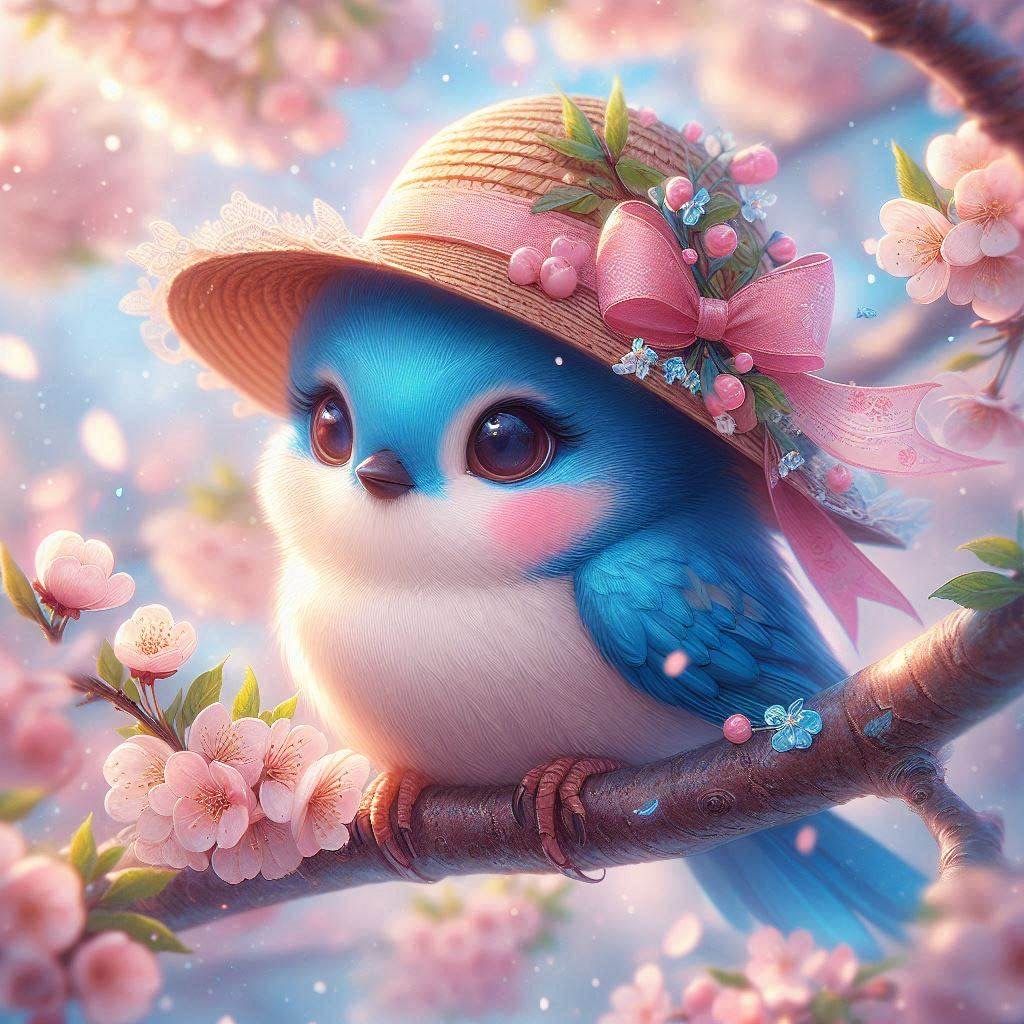 Bird in a Hat in Spring, a series