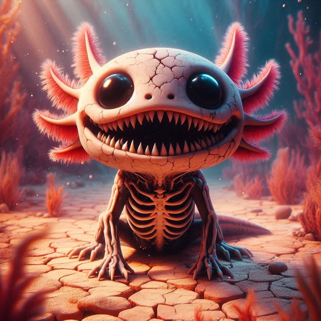 Warm Underwater Photography of Skeletal Axolotl