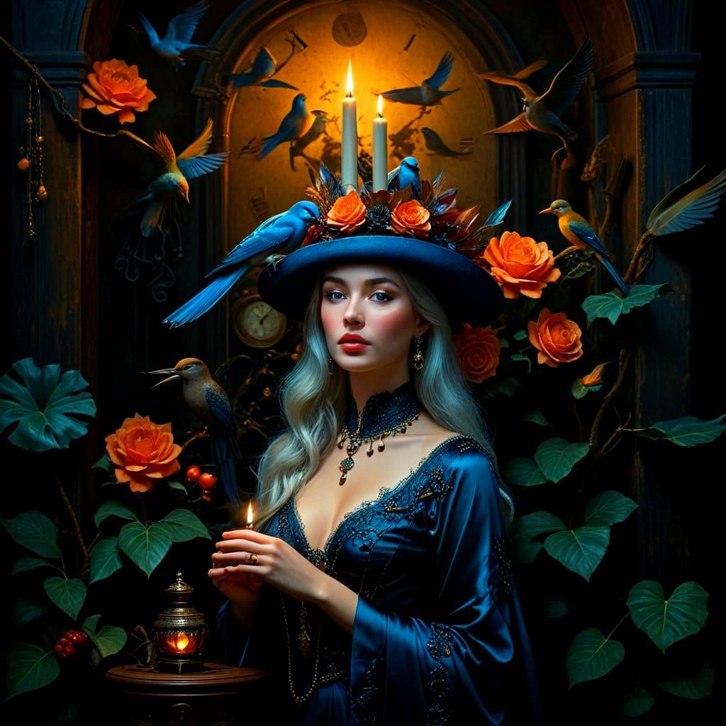 Elegant Lady in Dark Surreal Boudoir