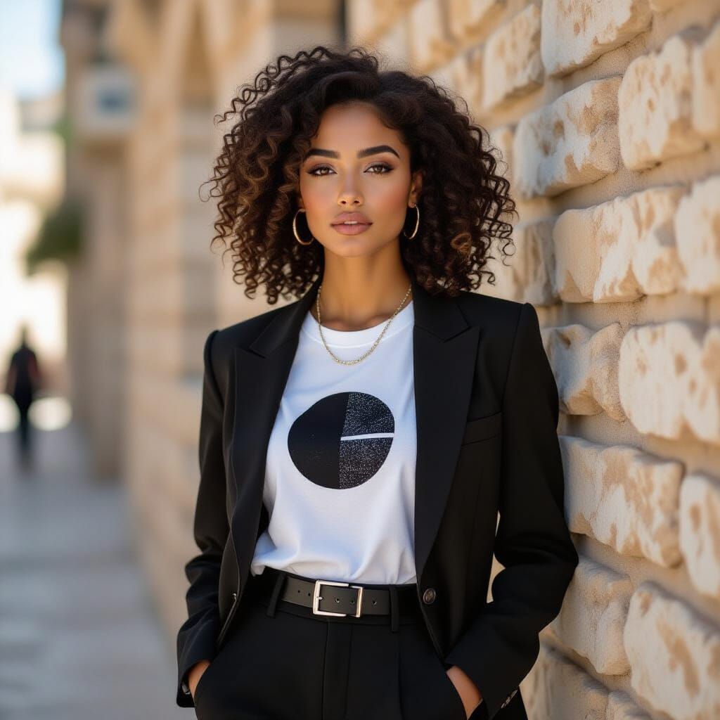 Woman in Urban Streetwear with Cyberpunk Vibe