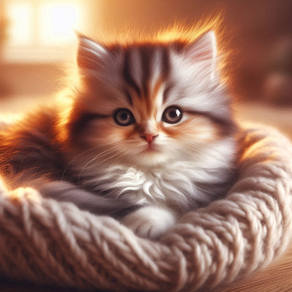 “Gemütliche Kätzchenpause: Ein flauschiges Kätzchen entspann...