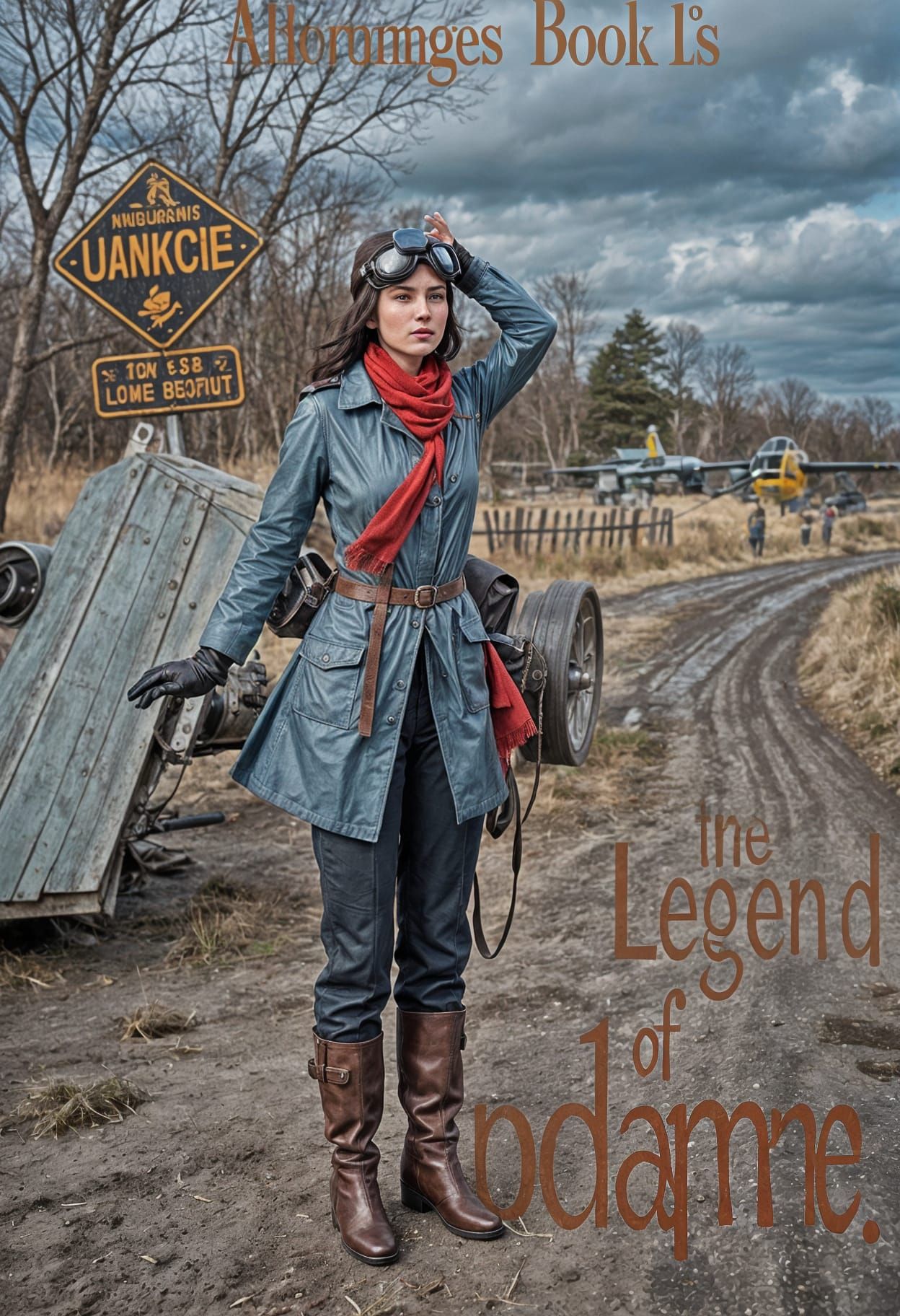 young woman aviatrix with pale skin shoulder length black ha...