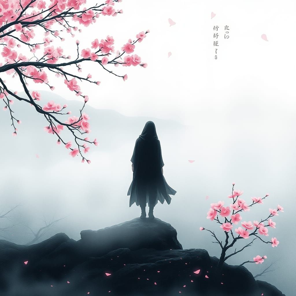 Mystical Figure at Lake in Ukiyo-e Style