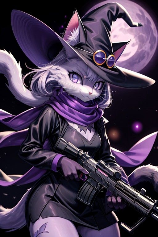 Anthropomorphic Cat Witch Gunner