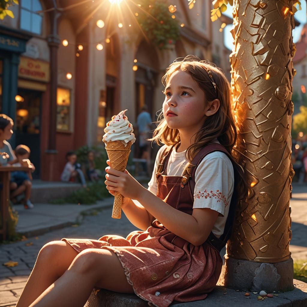Girl in Sunbeam Licking Ice Cream: Fantasy Art