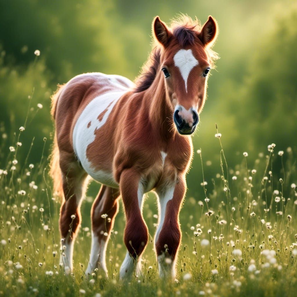  <lora:Cute2:1.0>  cute foal playing on a meadow, 