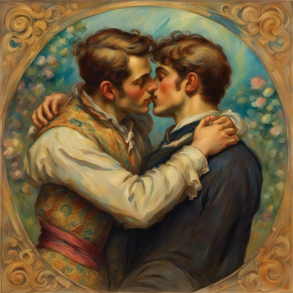 Two gay men kissing