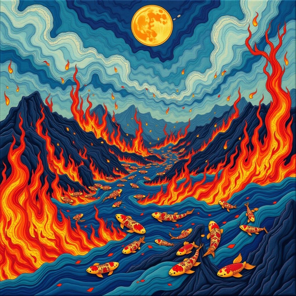 <lora:BURNING QUILT:1.0> Koi