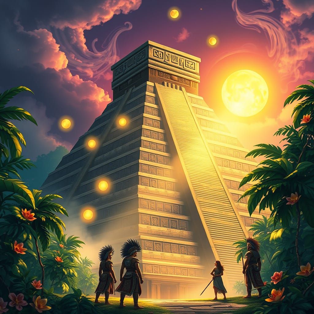 Ethereal Aztec Pyramid Rises from Jungle Tapestry ... - AI Art