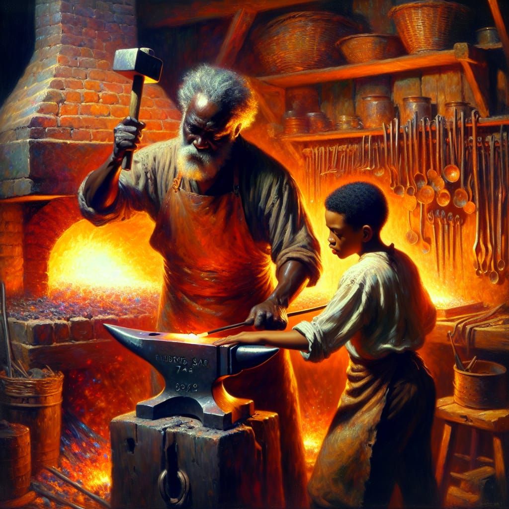 Blacksmith and apprentice  by @A C Buxton Mixed Media Artist