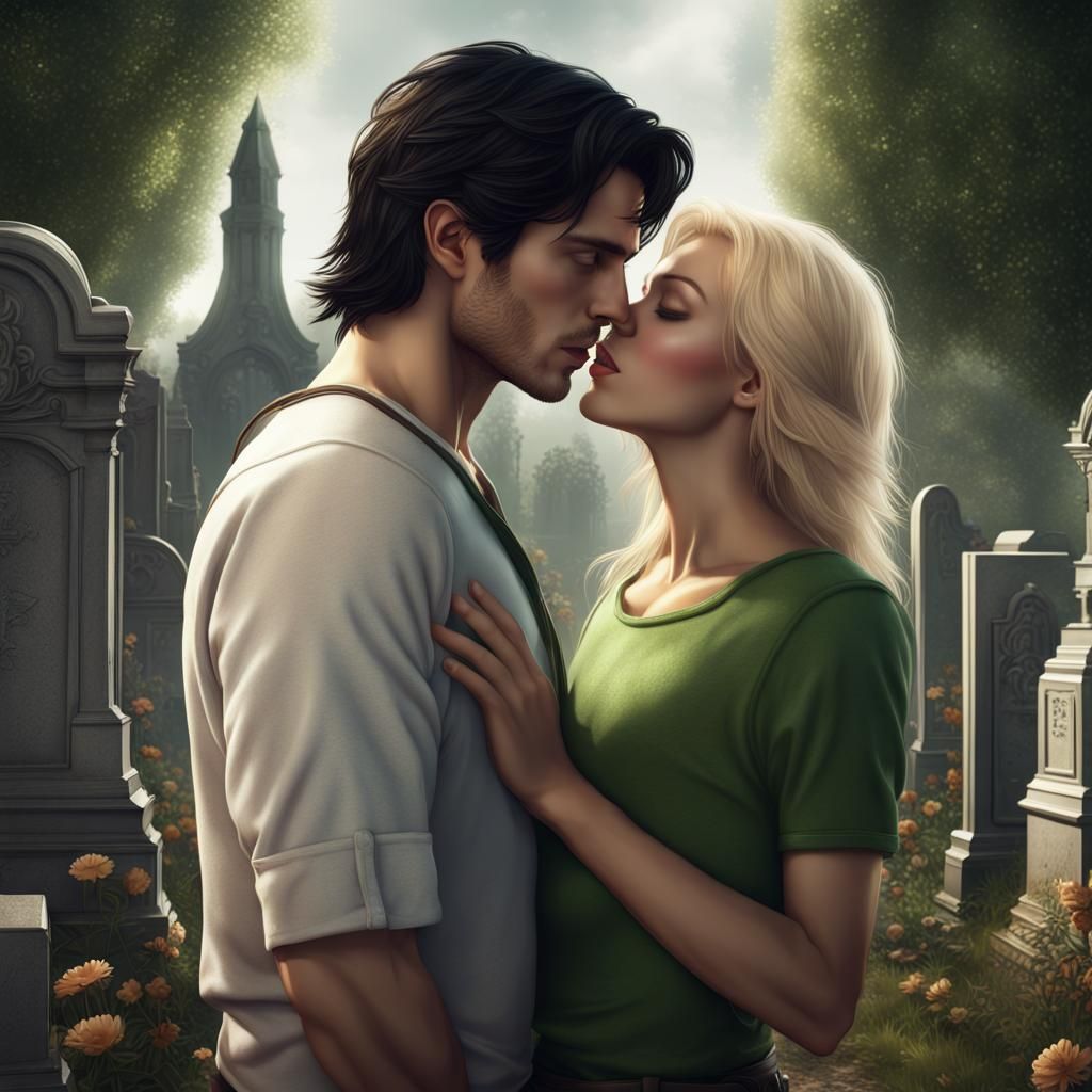 Imagine a kiss between a handsome man with medium black hair...