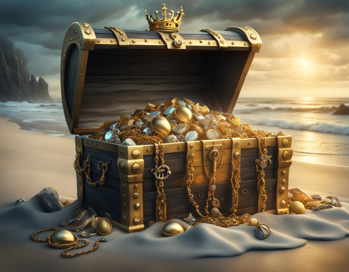 Treasure Chest Washed Ashore on the Beach Containing Gold, Jewelry, a Crown and Other Valuables  by @WDWParksGal