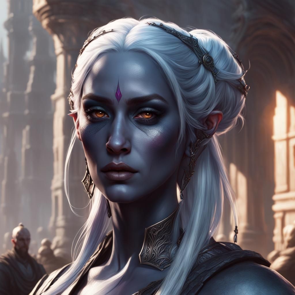 Female, drow, dark elf, beautiful, Emily blunt, fantasy, dnd, grey skin ...