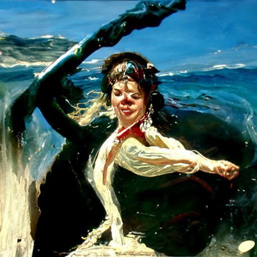 a woman dancing in the ocean