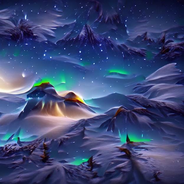 Beautiful snowy mountainscape with northern lights 8k resolu...