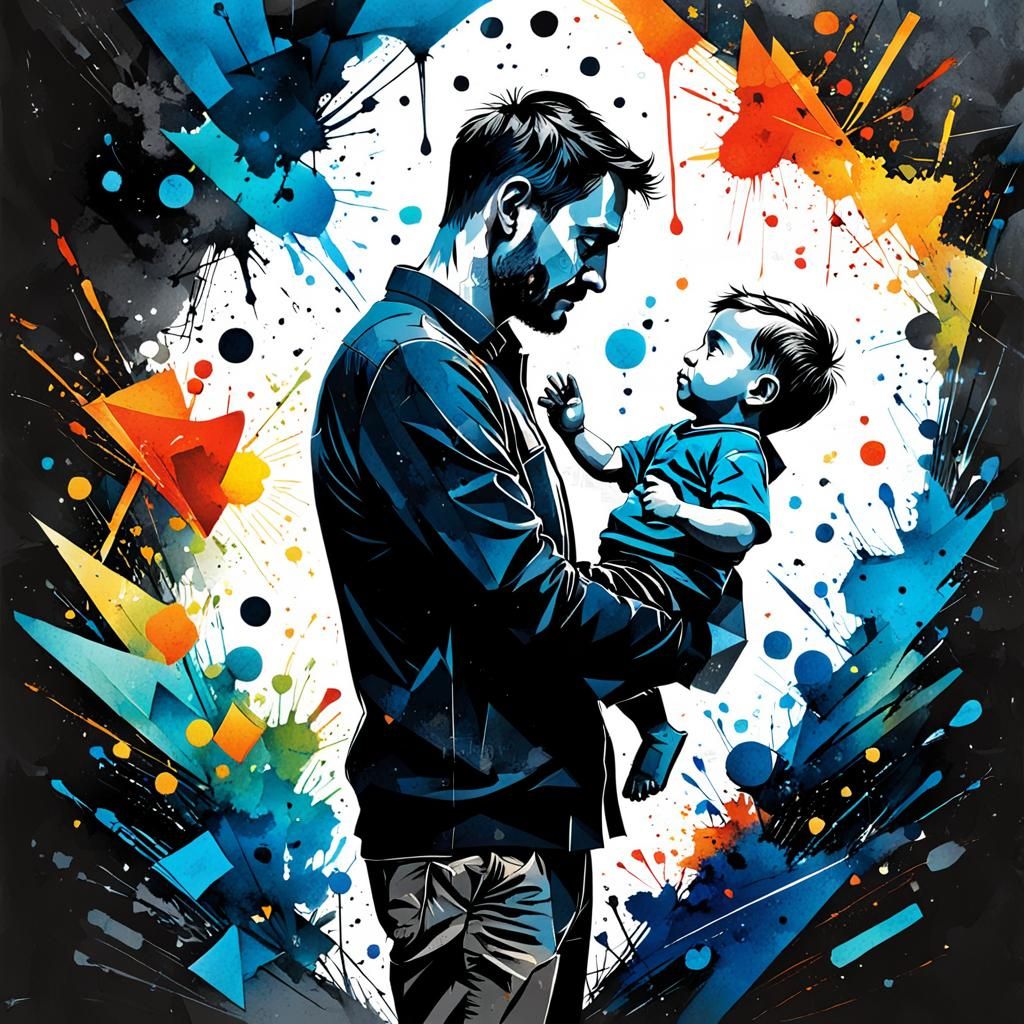 father and son. Care and love depicted in illustration of in...