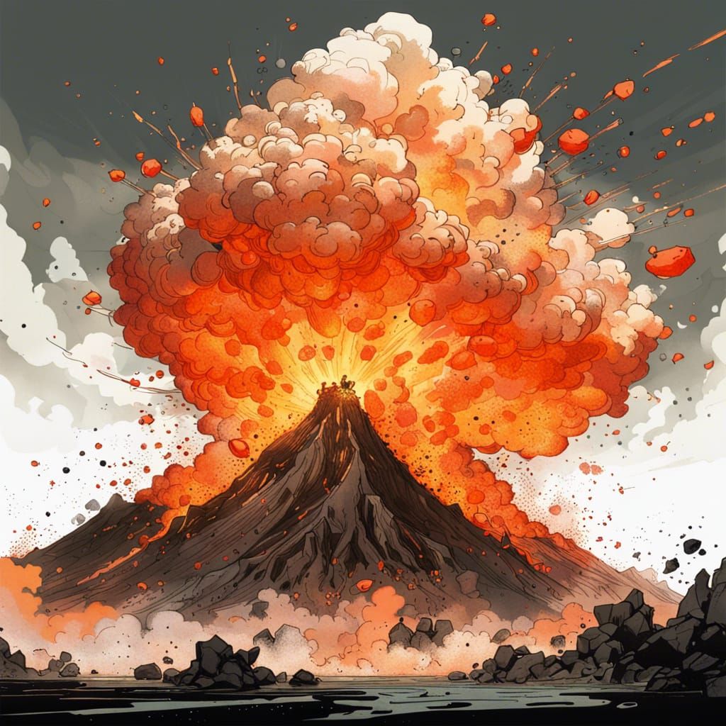 erupting volcano in the style of john harris and | Stable Diffusion |  OpenArt