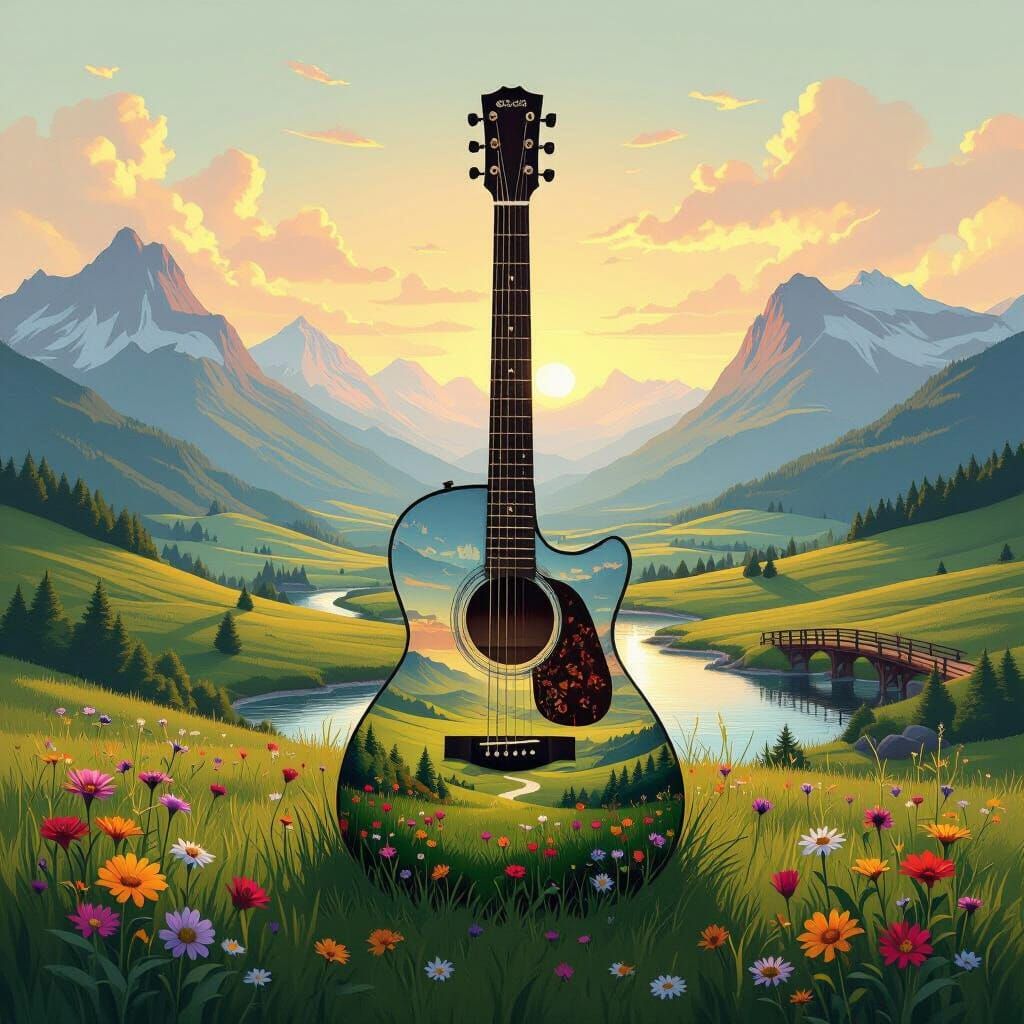 Guitar Landscape in Retro-Futuristic Style