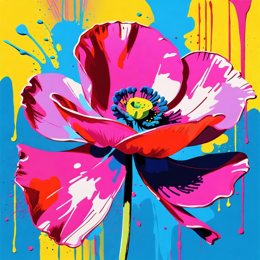 Pop painting, large pink poppie.  by @Nelllle