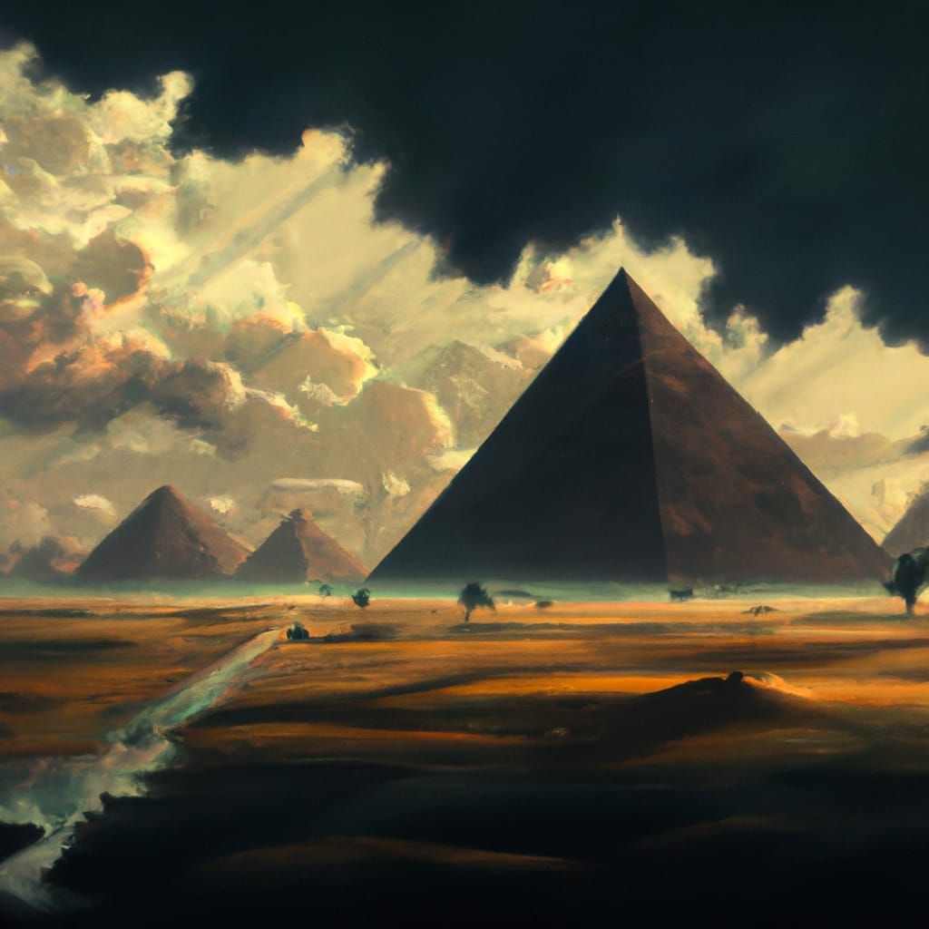 Egyptian landscape with a pyramid in the distance  by @Hintero