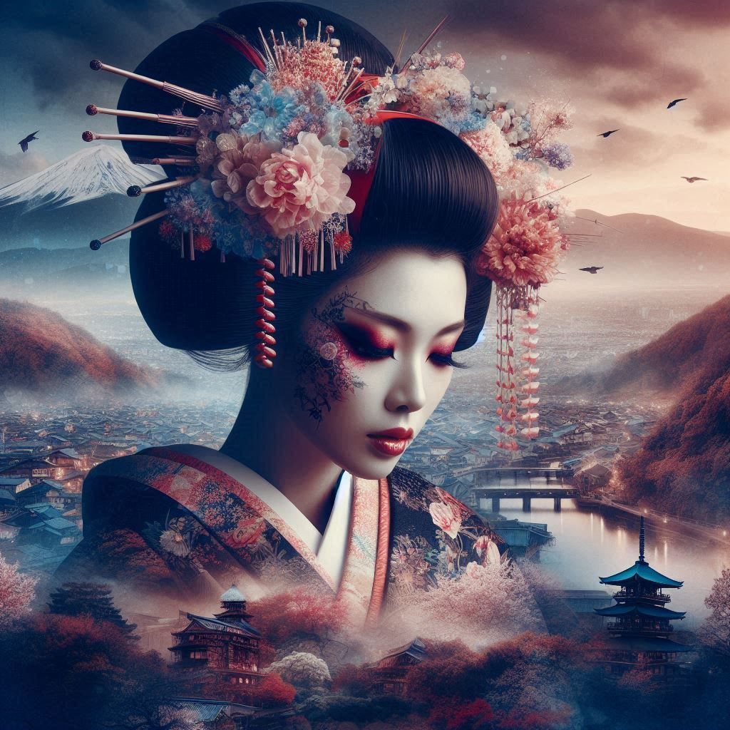 double exposure beautiful fantasy DALL-E 3 portrait landscape..