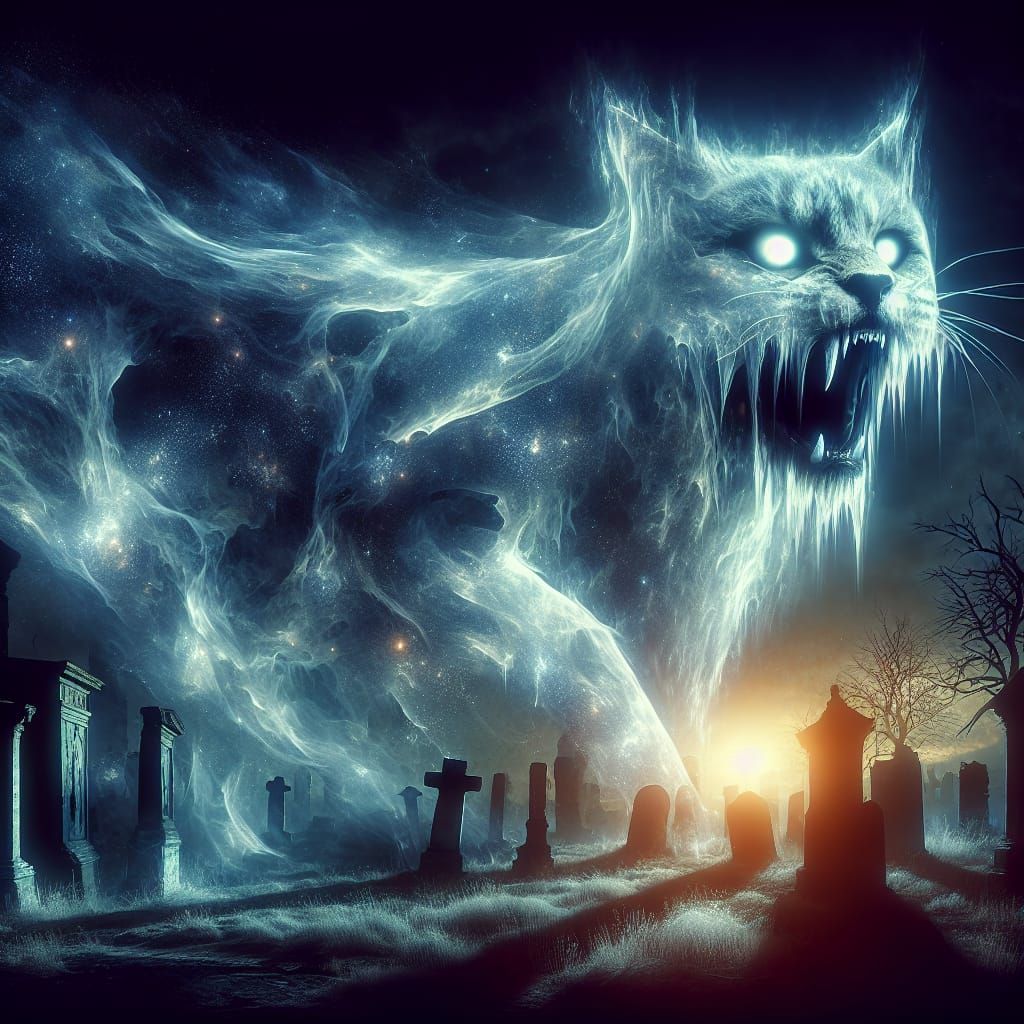 Ghost cat in a cemetery
