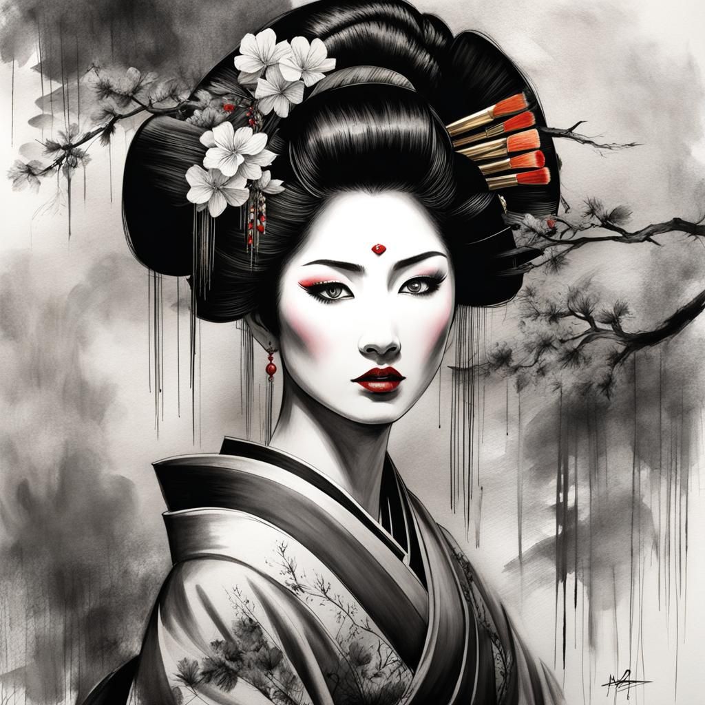 sketch of a Geisha woman - AI Generated Artwork - NightCafe Creator