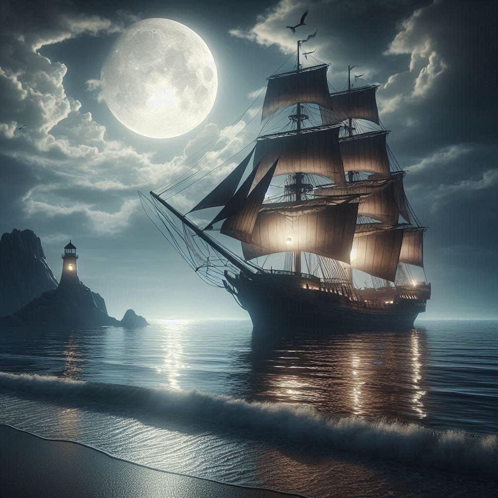 Ship in the moonlight