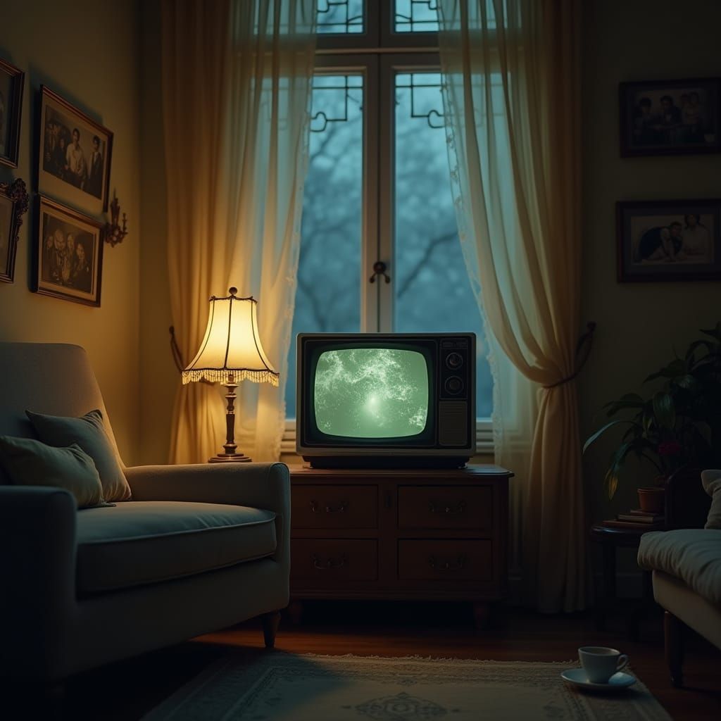 Nostalgic Winter Night in a Faded Living Room
