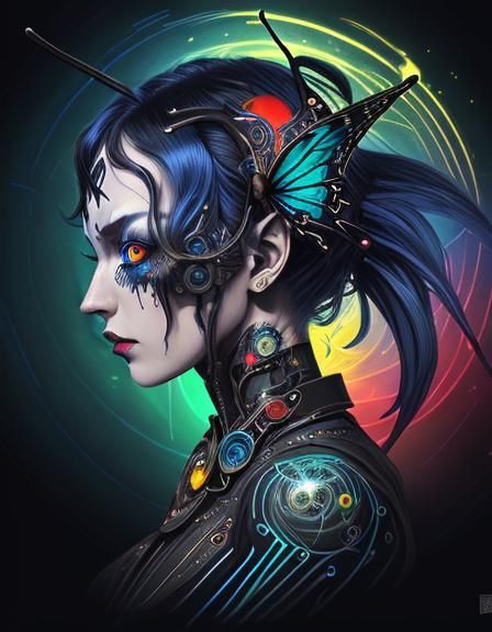 Meticulous portrait of cosmic "blended butterfly_robot_andro...