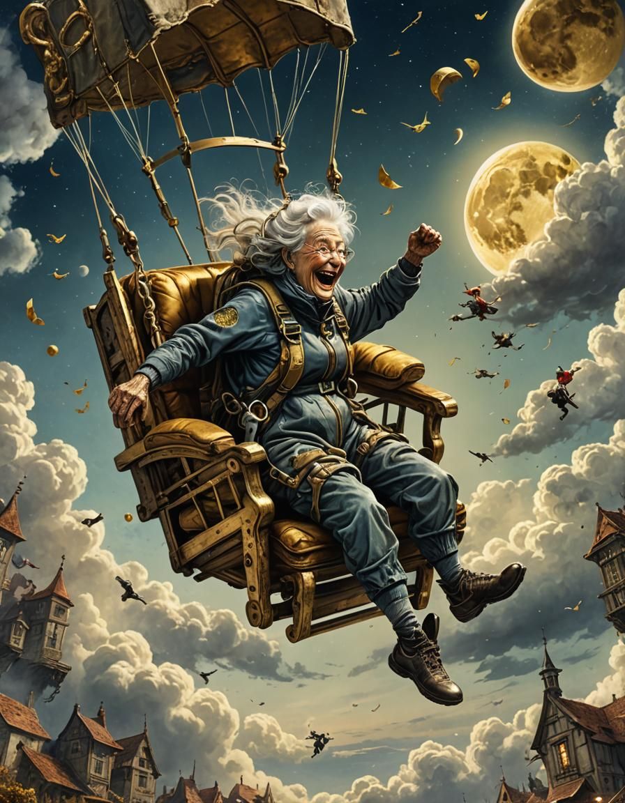 Old woman Skydiving   by @Roswarcus