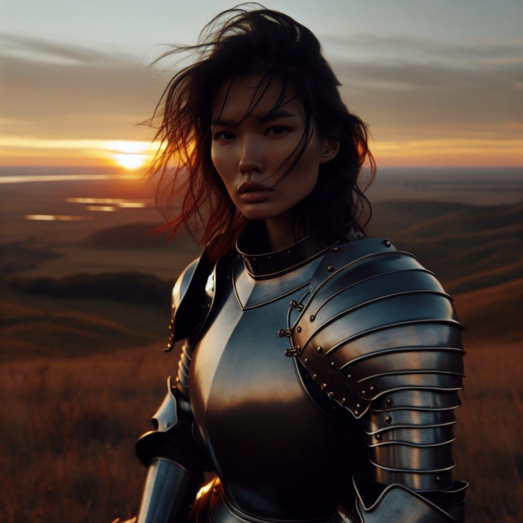 A desperate female knight looked into the distance