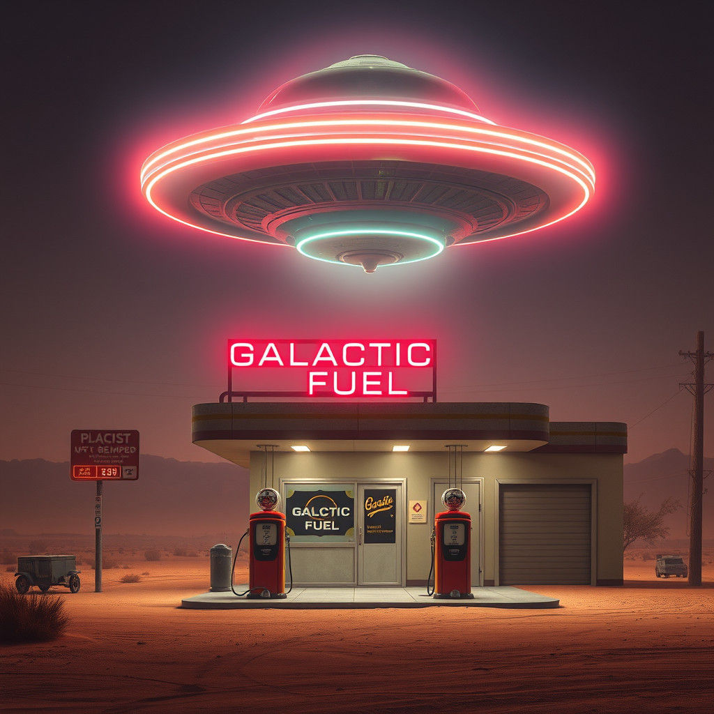 An UFO nuclear gas station  by @Tildar