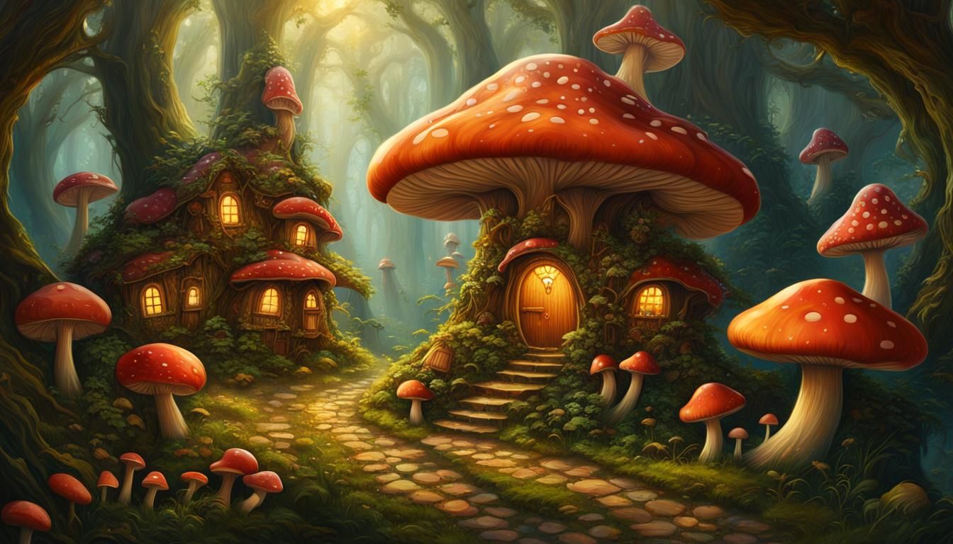 Mushroom Fairy Village - AI Generated Artwork - NightCafe Creator