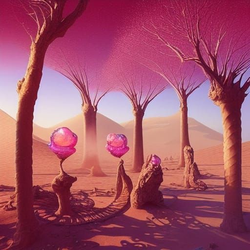Bubblegum crystals under the pink desert trees