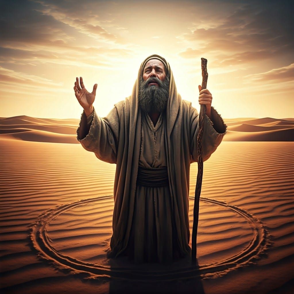 A Desert Prophet's Eloquent Prayer in Concept Art Style