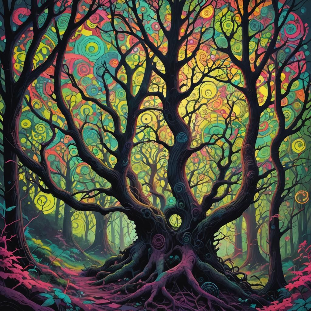 really trippy, psychodelic, acid, geometry, spirals, nature, trees and ...