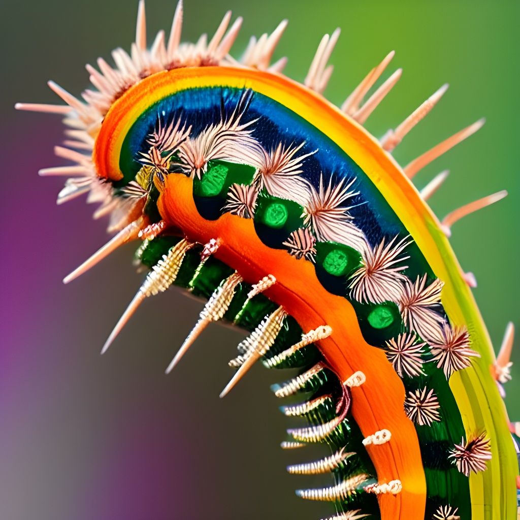 a mature caterpillar covered in ornamental spines crawls acr...