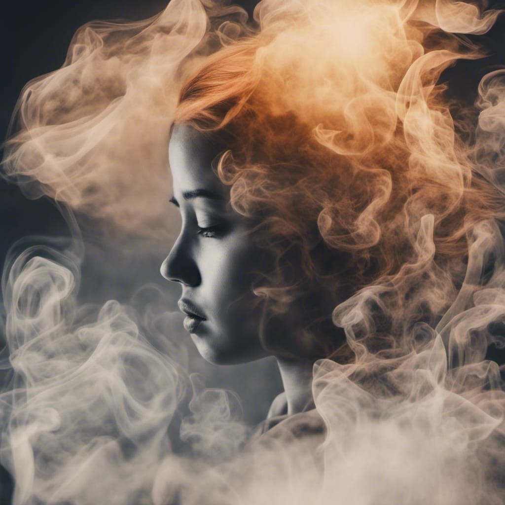 Floating transparent smoke drawing a girl's Silhouette's sha...