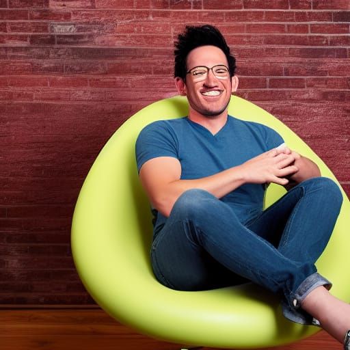 Markiplier sitting in a photorrealistic avocado chair AI Generated