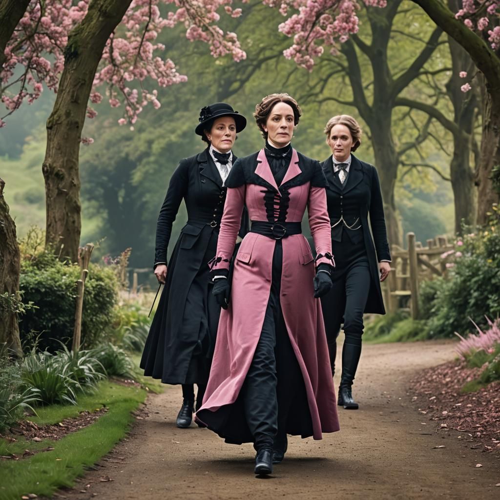 Suranne Jones in pink with Sophie Rundle in black, with Serv...
