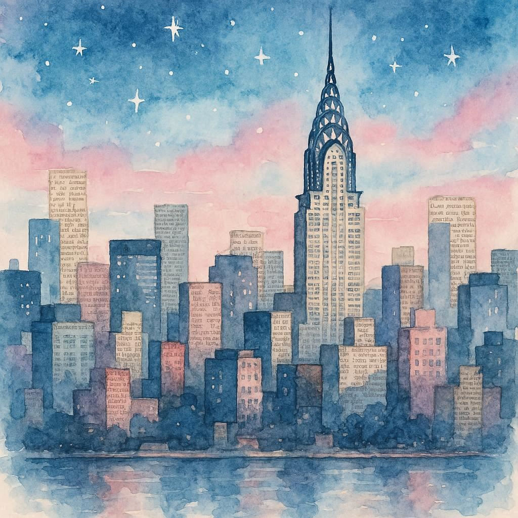 Chrysler Building in Blue and Pink Pastel City