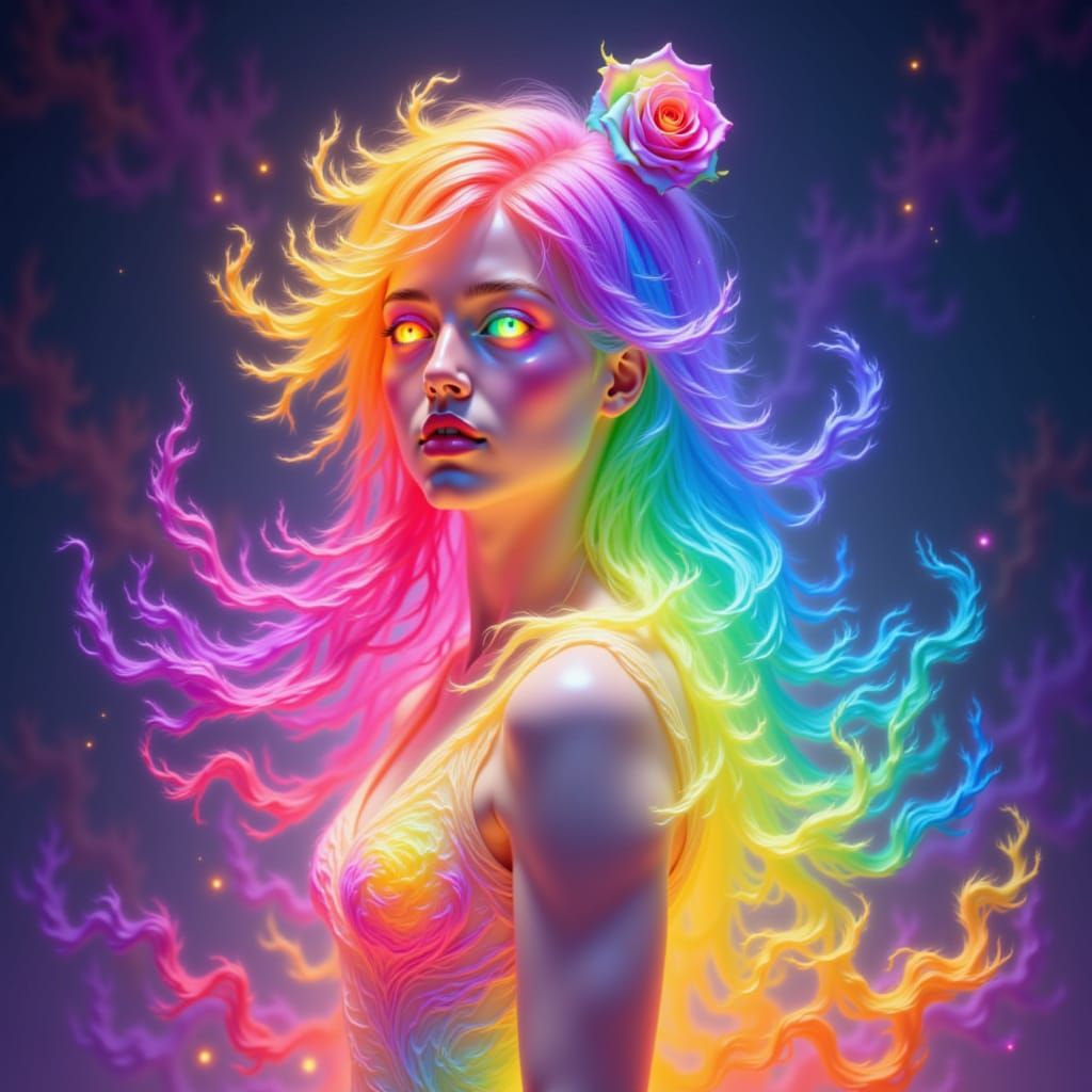 colorfull rainbow woman and colorfull rainbow rose of colorfull rainbow fire and colorfull rainbow fog . <lora:The Rainbow of Red:1.0>